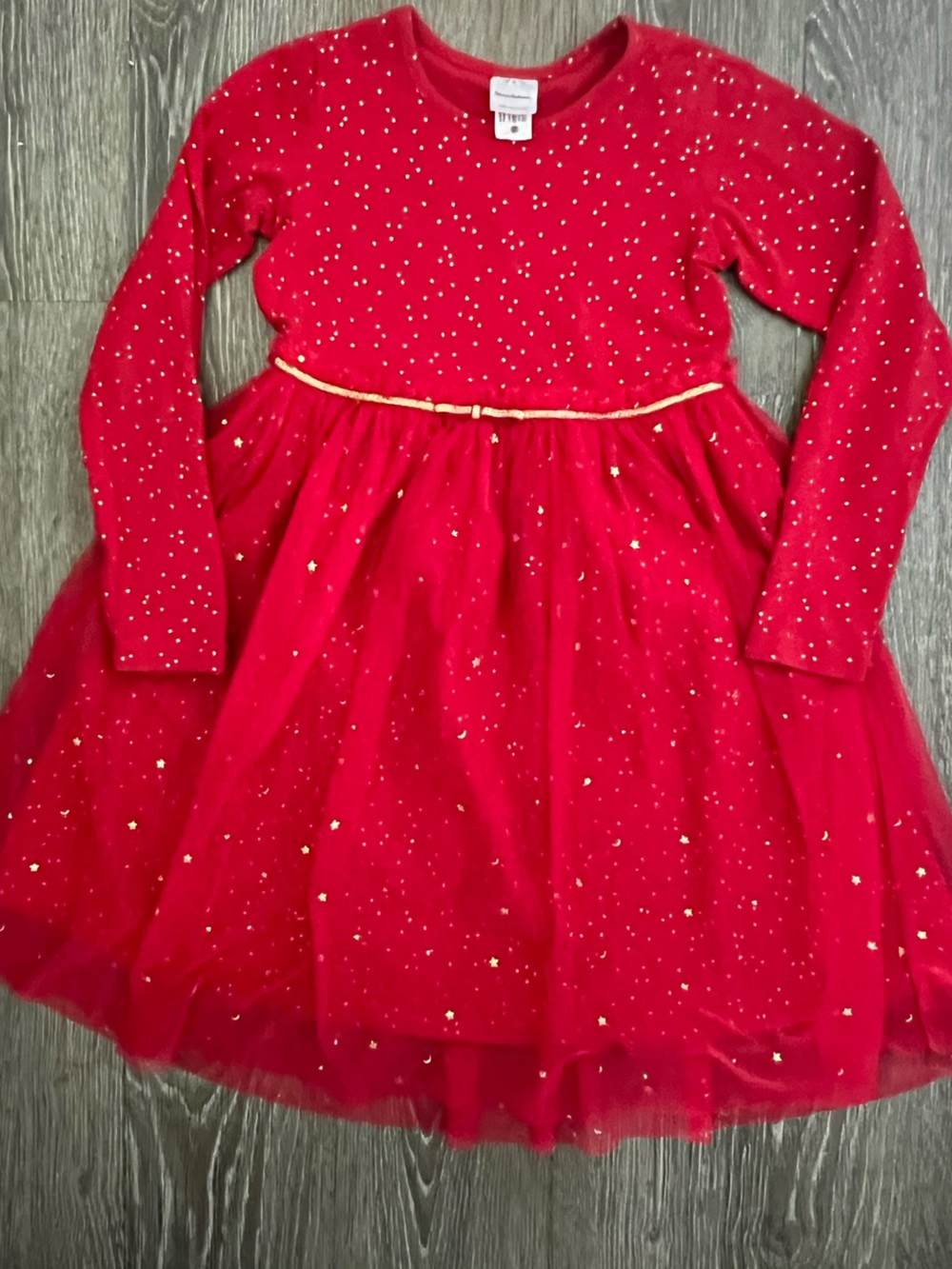 Hanna Andersson Girls Red Gold Star Tulle Dress Size 8 Holiday Christmas